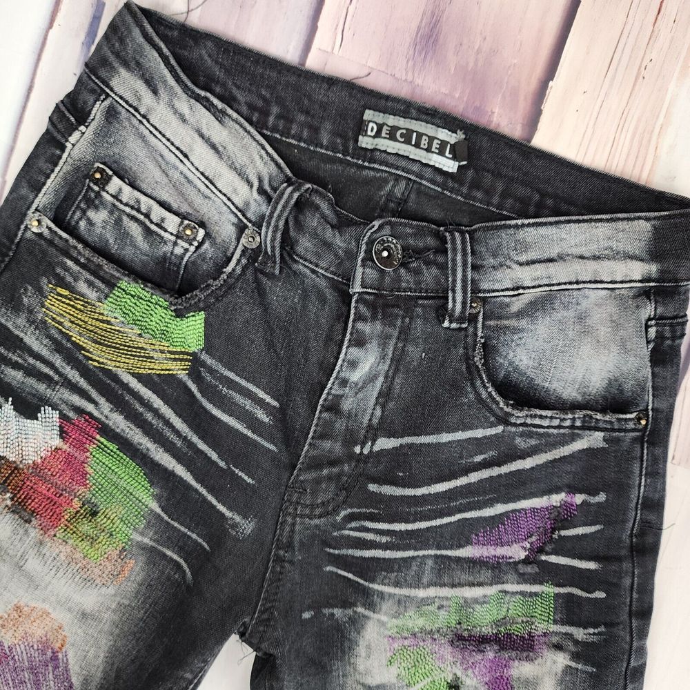 Decibel Men's Size 30 Colorful Denim Shorts Distressed Frayed Hem Stretch Cotton